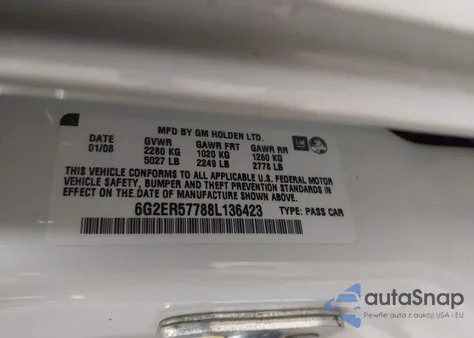 2008 Pontiac G8 from USA, damaged, VIN 6G2ER57788L136423